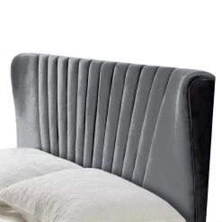 Autumn Silver Grey Velvety Fabric Queen Bed with Decorative Stitching by Glamour Home -Kahomvis Sales Store silver grey glamour home panel beds ghub 1535 1f 1000