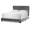 Autumn Silver Grey Velvety Fabric Queen Bed with Decorative Stitching by Glamour Home