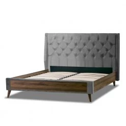 Arlo Silver Grey with Wings and Button Tufting Velvet Queen Bed by Glamour Home -Kahomvis Sales Store silver grey glamour home platform beds ghub 1380 c3 1000