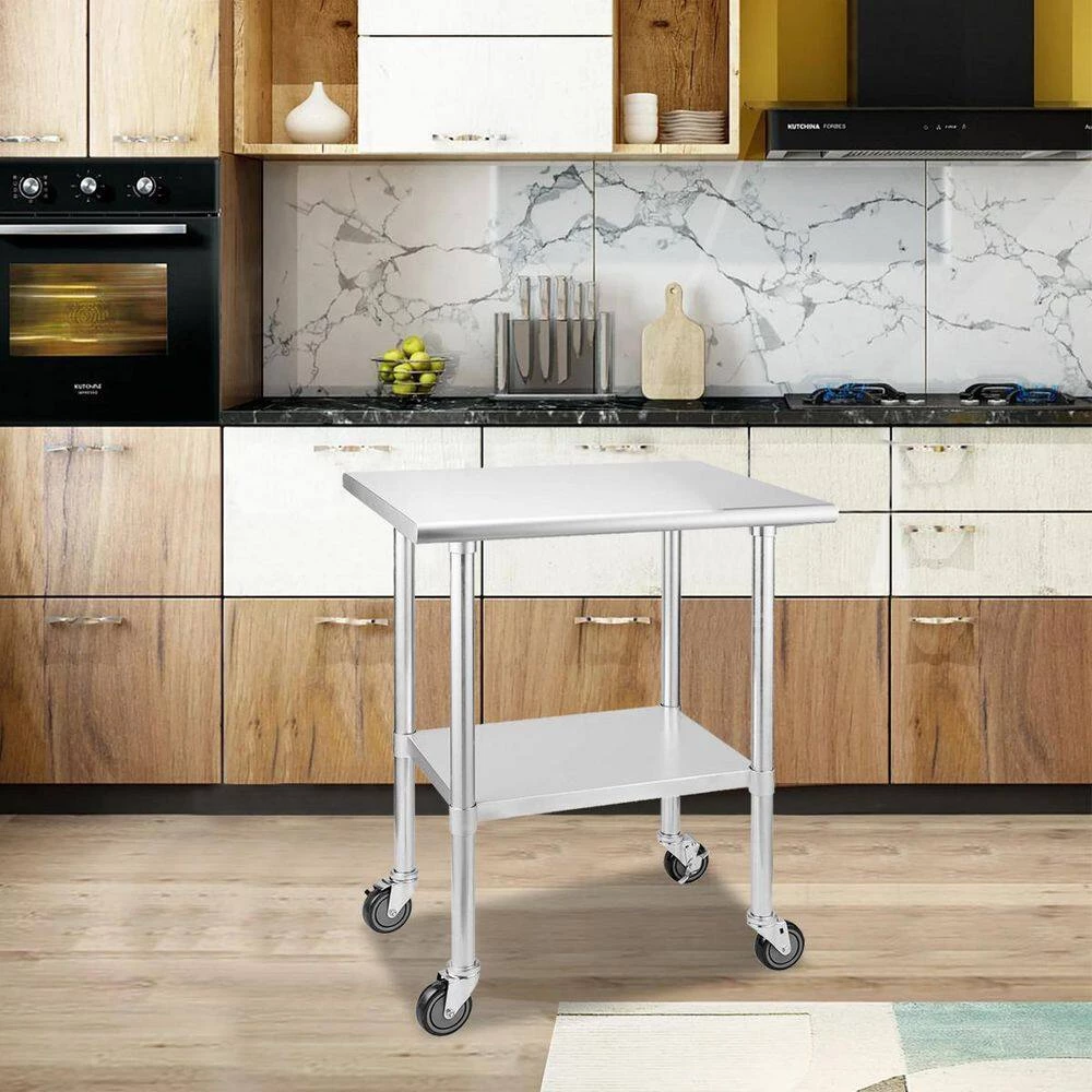 30 in. Stainless Steel Heavy Duty Garage Workstation Kitchen Utility Table with Universal Wheels and Adjustable Shelf by Kahomvis 8 30 in. Stainless Steel Heavy Duty Garage Workstation Kitchen Utility Table with Universal Wheels and Adjustable Shelf by Kahomvis - Image 8