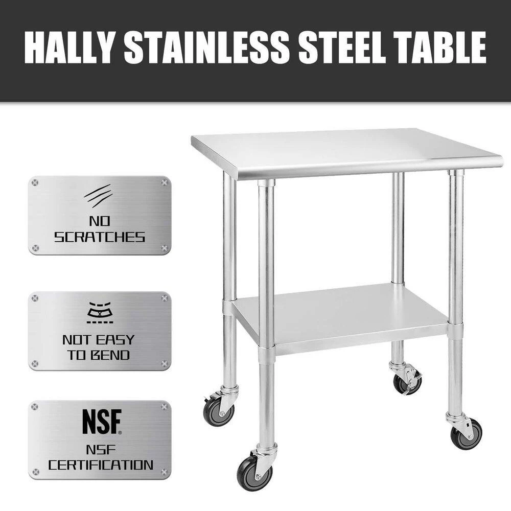 30 in. Stainless Steel Heavy Duty Garage Workstation Kitchen Utility Table with Universal Wheels and Adjustable Shelf by Kahomvis 3 30 in. Stainless Steel Heavy Duty Garage Workstation Kitchen Utility Table with Universal Wheels and Adjustable Shelf by Kahomvis - Image 3