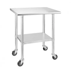 30 in. Stainless Steel Heavy Duty Garage Workstation Kitchen Utility Table with Universal Wheels and Adjustable Shelf by Kahomvis