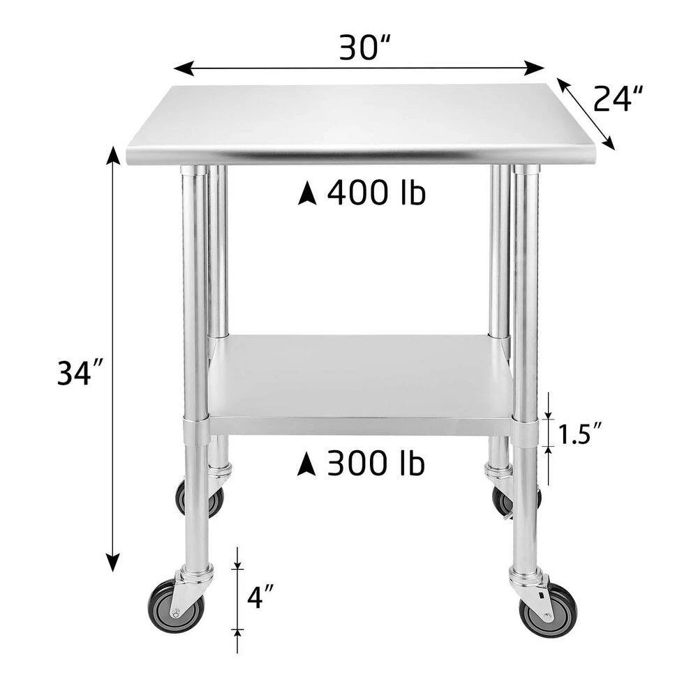 30 in. Stainless Steel Heavy Duty Garage Workstation Kitchen Utility Table with Universal Wheels and Adjustable Shelf by Kahomvis 2 30 in. Stainless Steel Heavy Duty Garage Workstation Kitchen Utility Table with Universal Wheels and Adjustable Shelf by Kahomvis - Image 2