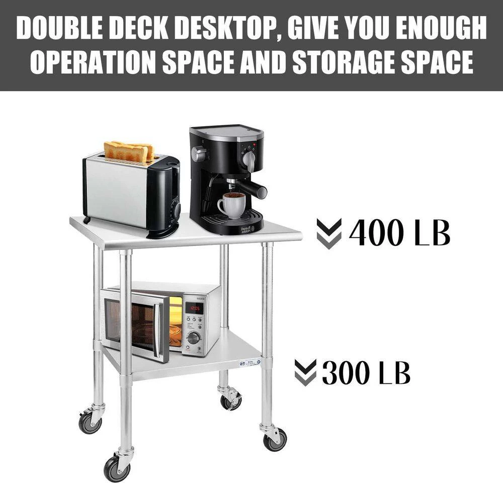 30 in. Stainless Steel Heavy Duty Garage Workstation Kitchen Utility Table with Universal Wheels and Adjustable Shelf by Kahomvis 6 30 in. Stainless Steel Heavy Duty Garage Workstation Kitchen Utility Table with Universal Wheels and Adjustable Shelf by Kahomvis - Image 6