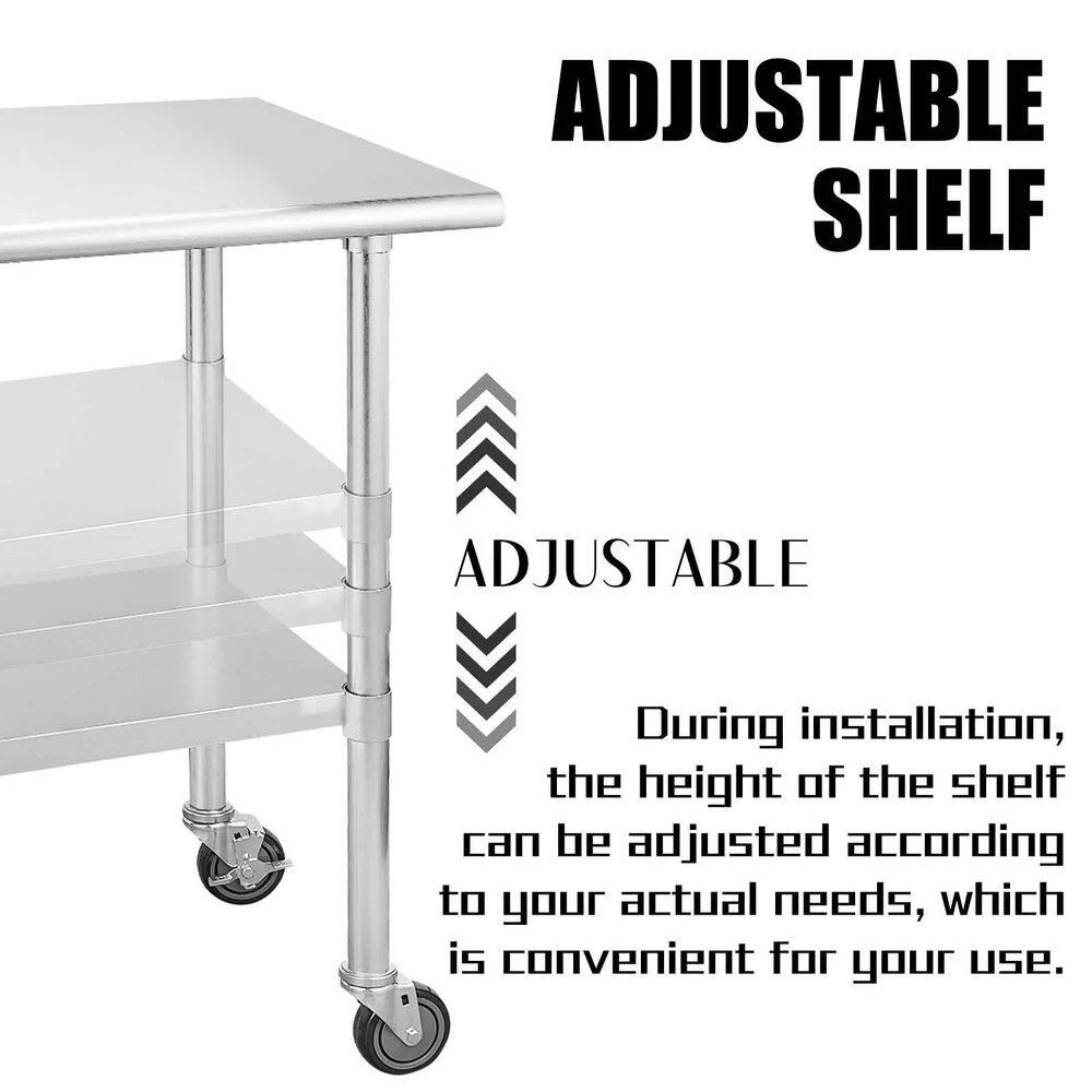 36 in. Stainless Steel Heavy Duty Garage Workstation Kitchen Utility Table with Universal Wheels and Adjustable Shelf by Kahomvis 4 36 in. Stainless Steel Heavy Duty Garage Workstation Kitchen Utility Table with Universal Wheels and Adjustable Shelf by Kahomvis - Image 4