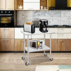 36 in. Stainless Steel Heavy Duty Garage Workstation Kitchen Utility Table with Universal Wheels and Adjustable Shelf by Kahomvis 15 36 in. Stainless Steel Heavy Duty Garage Workstation Kitchen Utility Table with Universal Wheels and Adjustable Shelf by Kahomvis -Kahomvis Sales Store silver kahomvis kitchen prep tables darg lkw1 733 31 1000