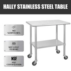 36 in. Stainless Steel Heavy Duty Garage Workstation Kitchen Utility Table with Universal Wheels and Adjustable Shelf by Kahomvis 10 36 in. Stainless Steel Heavy Duty Garage Workstation Kitchen Utility Table with Universal Wheels and Adjustable Shelf by Kahomvis -Kahomvis Sales Store silver kahomvis kitchen prep tables darg lkw1 733 4f 1000