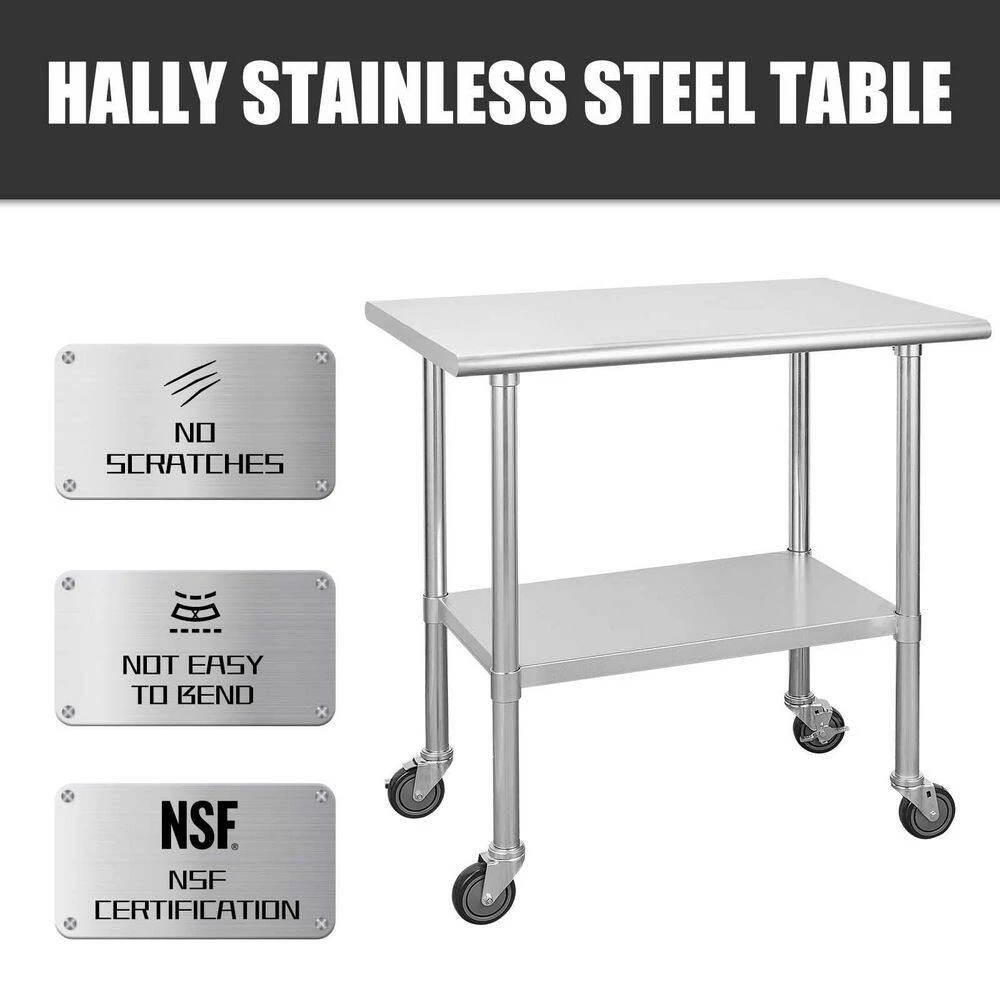 36 in. Stainless Steel Heavy Duty Garage Workstation Kitchen Utility Table with Universal Wheels and Adjustable Shelf by Kahomvis 3 36 in. Stainless Steel Heavy Duty Garage Workstation Kitchen Utility Table with Universal Wheels and Adjustable Shelf by Kahomvis - Image 3