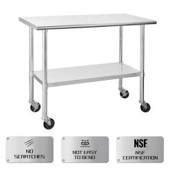 48 in. Stainless Steel Heavy Duty Garage Workstation Kitchen Utility Table with Universal Wheels and Adjustable Shelf by Kahomvis -Kahomvis Sales Store silver kahomvis kitchen prep tables darg lkw1 735 1f 1000