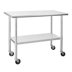 48 in. Stainless Steel Heavy Duty Garage Workstation Kitchen Utility Table with Universal Wheels and Adjustable Shelf by Kahomvis