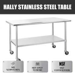 60 in. Stainless Steel Heavy Duty Garage Workstation Kitchen Utility Table with Universal Wheels and Adjustable Shelf by Kahomvis 11 60 in. Stainless Steel Heavy Duty Garage Workstation Kitchen Utility Table with Universal Wheels and Adjustable Shelf by Kahomvis -Kahomvis Sales Store silver kahomvis kitchen prep tables darg lkw1 736 1f 1000