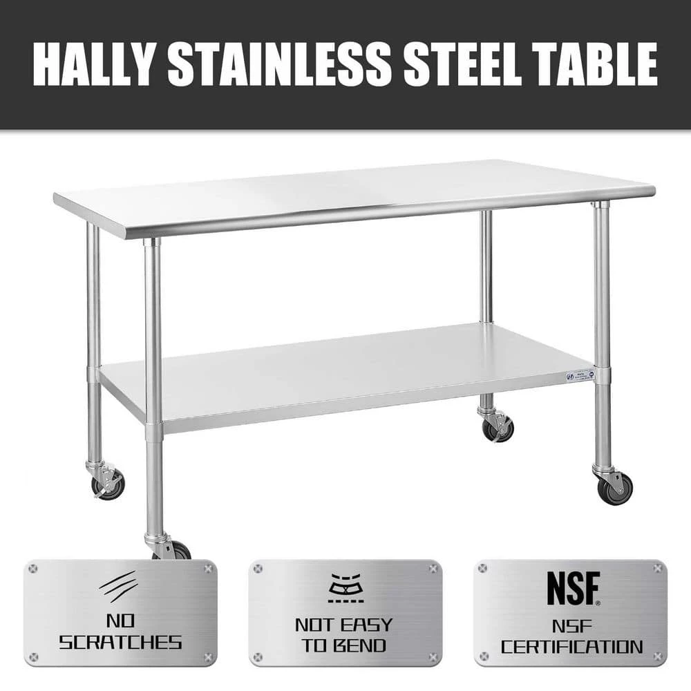 60 in. Stainless Steel Heavy Duty Garage Workstation Kitchen Utility Table with Universal Wheels and Adjustable Shelf by Kahomvis 4 60 in. Stainless Steel Heavy Duty Garage Workstation Kitchen Utility Table with Universal Wheels and Adjustable Shelf by Kahomvis - Image 4
