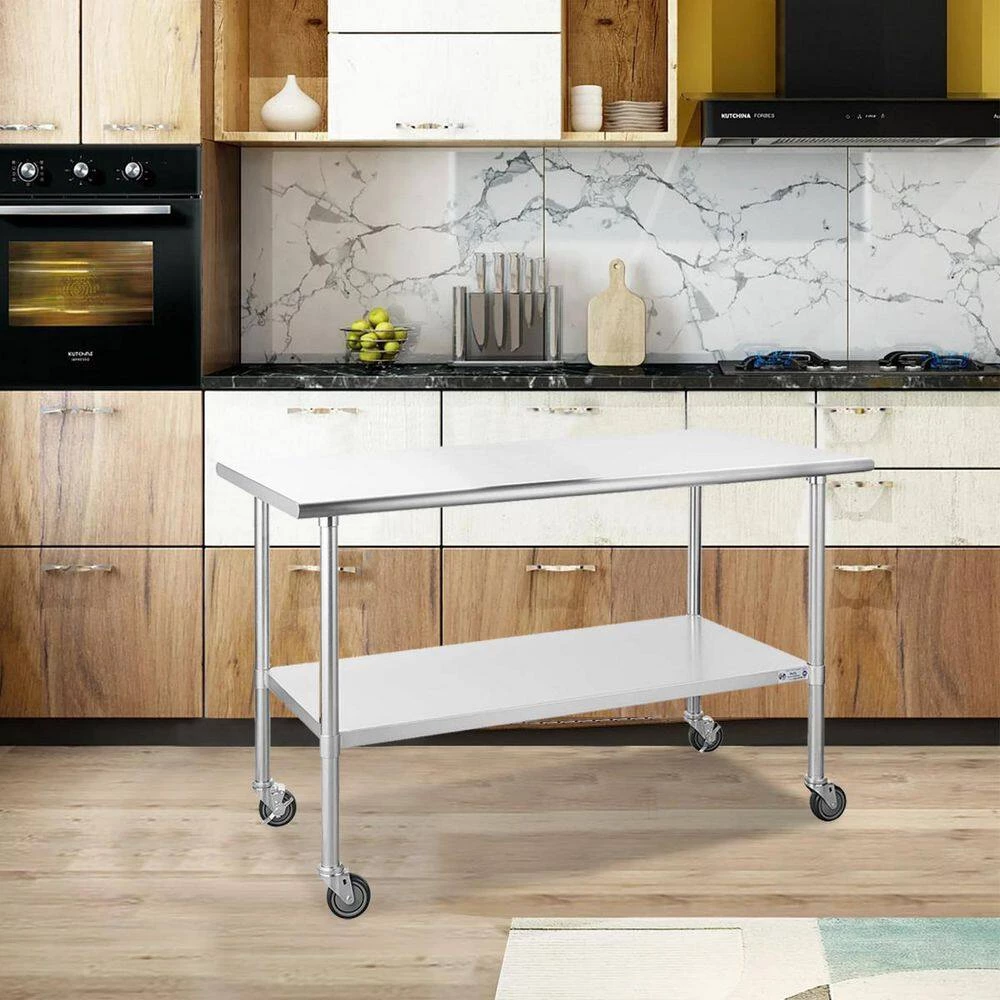 60 in. Stainless Steel Heavy Duty Garage Workstation Kitchen Utility Table with Universal Wheels and Adjustable Shelf by Kahomvis 8 60 in. Stainless Steel Heavy Duty Garage Workstation Kitchen Utility Table with Universal Wheels and Adjustable Shelf by Kahomvis - Image 8