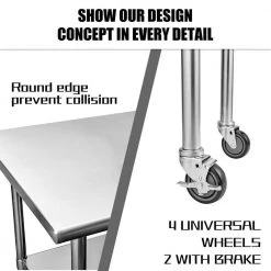 60 in. Stainless Steel Heavy Duty Garage Workstation Kitchen Utility Table with Universal Wheels and Adjustable Shelf by Kahomvis 12 60 in. Stainless Steel Heavy Duty Garage Workstation Kitchen Utility Table with Universal Wheels and Adjustable Shelf by Kahomvis -Kahomvis Sales Store silver kahomvis kitchen prep tables darg lkw1 736 44 1000