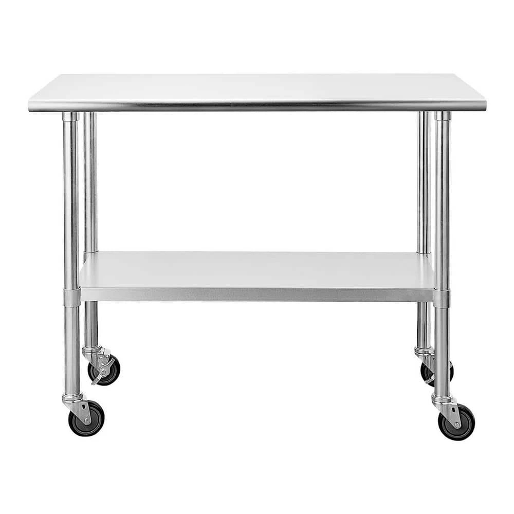 60 in. Stainless Steel Heavy Duty Garage Workstation Kitchen Utility Table with Universal Wheels and Adjustable Shelf by Kahomvis 3 60 in. Stainless Steel Heavy Duty Garage Workstation Kitchen Utility Table with Universal Wheels and Adjustable Shelf by Kahomvis - Image 3