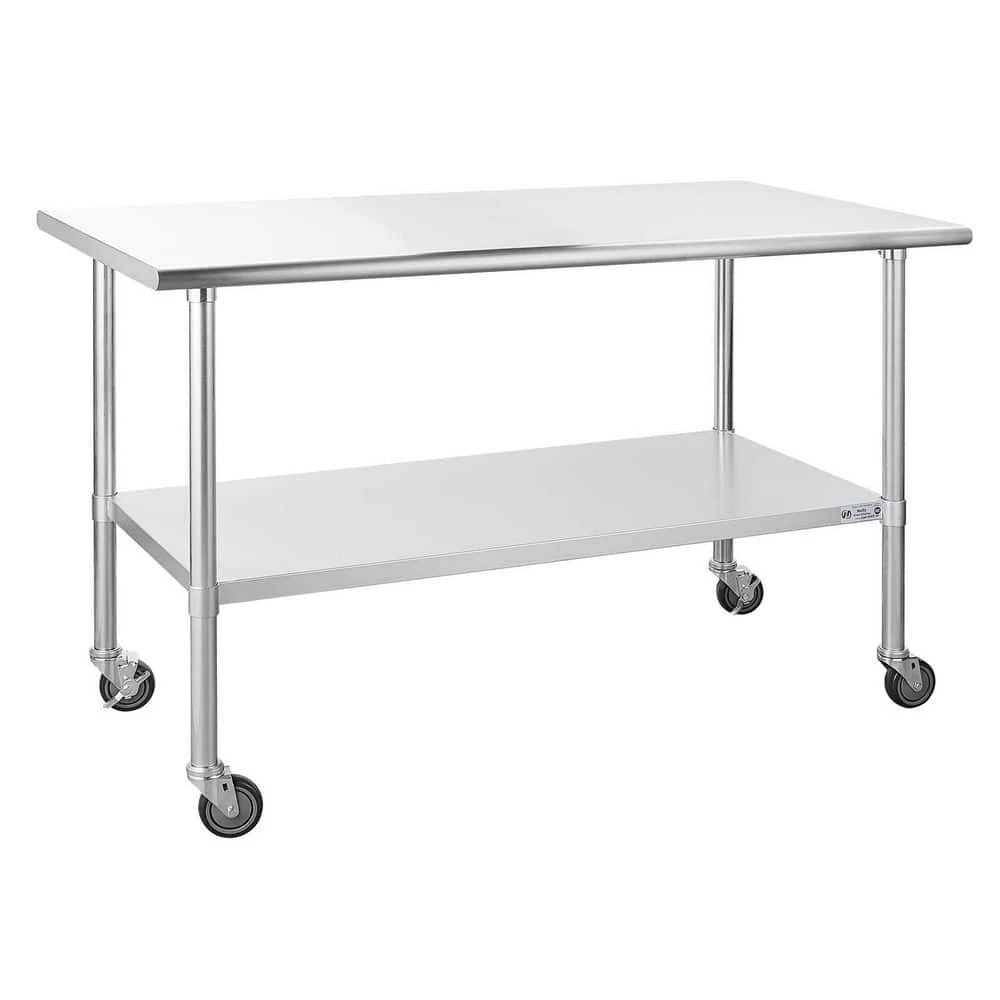 60 in. Stainless Steel Heavy Duty Garage Workstation Kitchen Utility Table with Universal Wheels and Adjustable Shelf by Kahomvis 1 60 in. Stainless Steel Heavy Duty Garage Workstation Kitchen Utility Table with Universal Wheels and Adjustable Shelf by Kahomvis