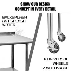 30 in. Stainless Steel Heavy Duty Garage Workstation Kitchen Utility Table with Wheels, Adjustable Shelf and Backsplash by Kahomvis -Kahomvis Sales Store silver kahomvis kitchen prep tables darg lkw1 744 1f 1000