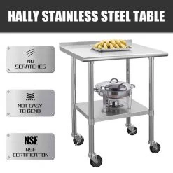 30 in. Stainless Steel Heavy Duty Garage Workstation Kitchen Utility Table with Wheels, Adjustable Shelf and Backsplash by Kahomvis -Kahomvis Sales Store silver kahomvis kitchen prep tables darg lkw1 744 4f 1000