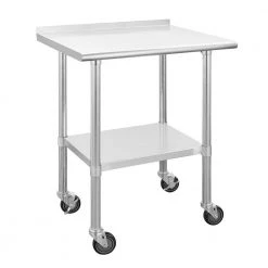 30 in. Stainless Steel Heavy Duty Garage Workstation Kitchen Utility Table with Wheels, Adjustable Shelf and Backsplash by Kahomvis