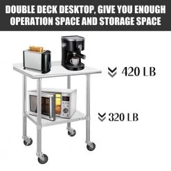 30 in. Stainless Steel Heavy Duty Garage Workstation Kitchen Utility Table with Wheels, Adjustable Shelf and Backsplash by Kahomvis -Kahomvis Sales Store silver kahomvis kitchen prep tables darg lkw1 744 76 1000