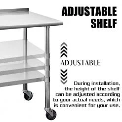 36 in. Stainless Steel Heavy Duty Garage Workstation Kitchen Utility Table with Wheels, Adjustable Shelf and Backsplash by Kahomvis 12 36 in. Stainless Steel Heavy Duty Garage Workstation Kitchen Utility Table with Wheels, Adjustable Shelf and Backsplash by Kahomvis -Kahomvis Sales Store silver kahomvis kitchen prep tables darg lkw1 745 44 1000