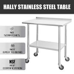 36 in. Stainless Steel Heavy Duty Garage Workstation Kitchen Utility Table with Wheels, Adjustable Shelf and Backsplash by Kahomvis 10 36 in. Stainless Steel Heavy Duty Garage Workstation Kitchen Utility Table with Wheels, Adjustable Shelf and Backsplash by Kahomvis -Kahomvis Sales Store silver kahomvis kitchen prep tables darg lkw1 745 4f 1000
