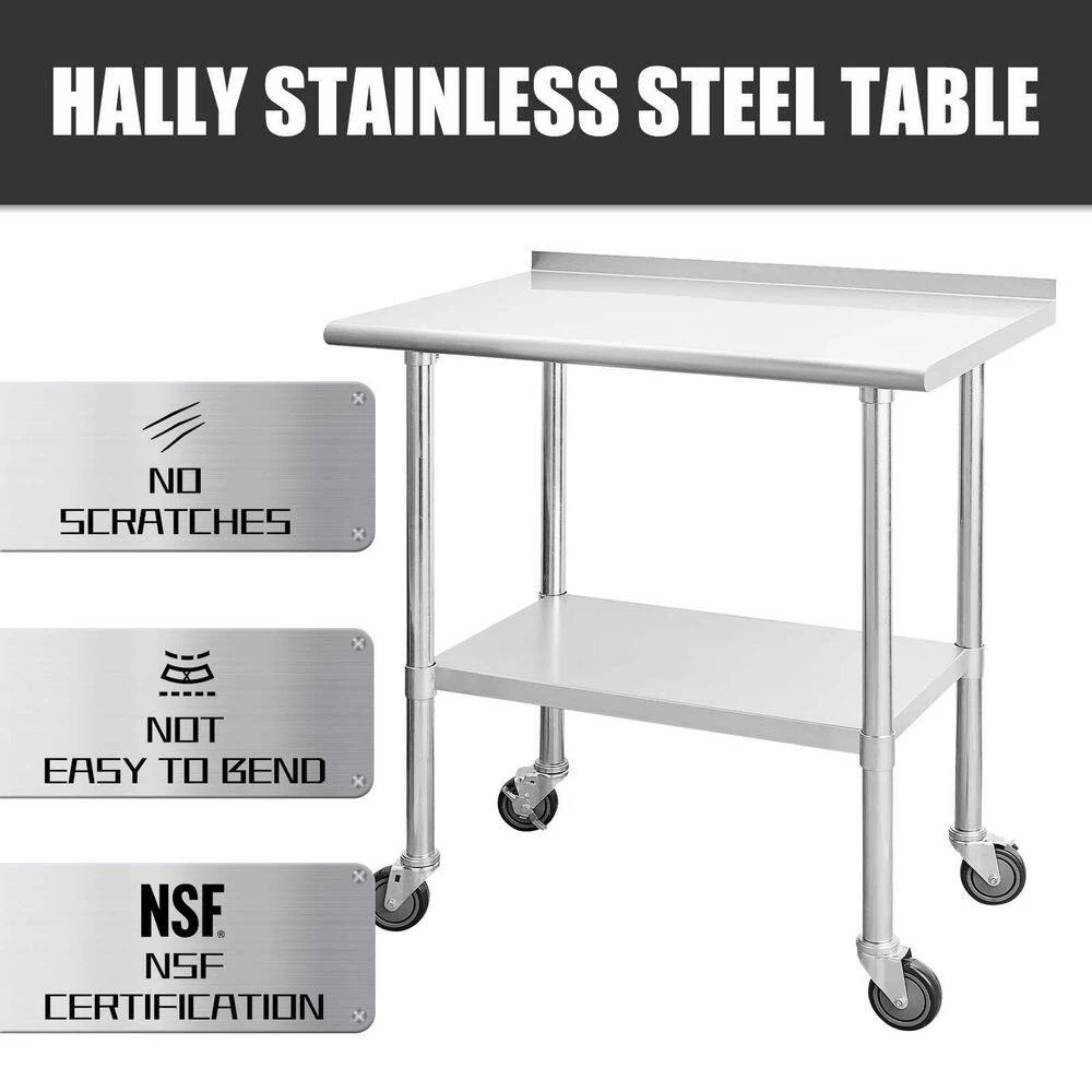 36 in. Stainless Steel Heavy Duty Garage Workstation Kitchen Utility Table with Wheels, Adjustable Shelf and Backsplash by Kahomvis 3 36 in. Stainless Steel Heavy Duty Garage Workstation Kitchen Utility Table with Wheels, Adjustable Shelf and Backsplash by Kahomvis - Image 3