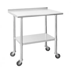 36 in. Stainless Steel Heavy Duty Garage Workstation Kitchen Utility Table with Wheels, Adjustable Shelf and Backsplash by Kahomvis