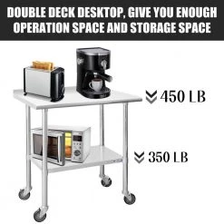 36 in. Stainless Steel Heavy Duty Garage Workstation Kitchen Utility Table with Wheels, Adjustable Shelf and Backsplash by Kahomvis 14 36 in. Stainless Steel Heavy Duty Garage Workstation Kitchen Utility Table with Wheels, Adjustable Shelf and Backsplash by Kahomvis -Kahomvis Sales Store silver kahomvis kitchen prep tables darg lkw1 745 76 1000