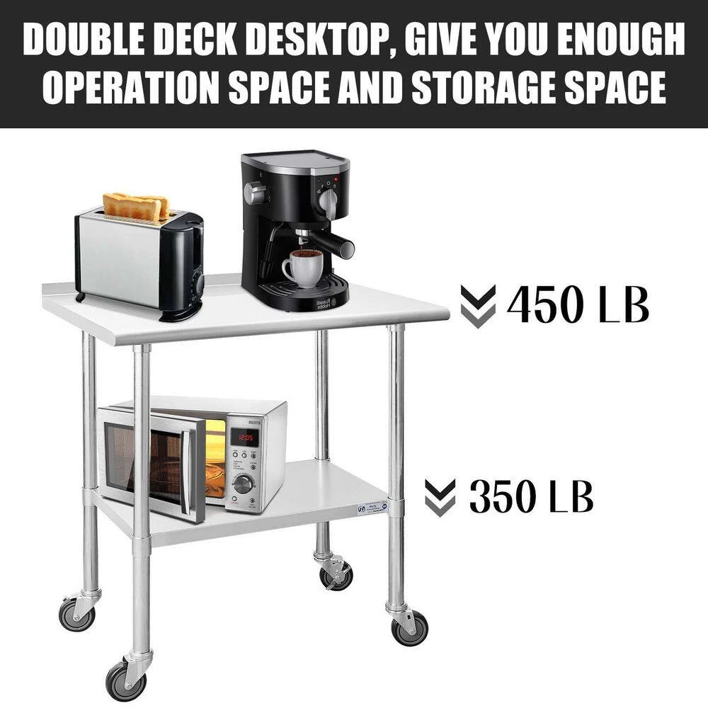 36 in. Stainless Steel Heavy Duty Garage Workstation Kitchen Utility Table with Wheels, Adjustable Shelf and Backsplash by Kahomvis 7 36 in. Stainless Steel Heavy Duty Garage Workstation Kitchen Utility Table with Wheels, Adjustable Shelf and Backsplash by Kahomvis - Image 7