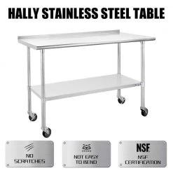 60 in. Stainless Steel Heavy Duty Garage Workstation Kitchen Utility Table with Wheels, Adjustable Shelf and Backsplash by Kahomvis 10 60 in. Stainless Steel Heavy Duty Garage Workstation Kitchen Utility Table with Wheels, Adjustable Shelf and Backsplash by Kahomvis -Kahomvis Sales Store silver kahomvis kitchen prep tables darg lkw1 747 4f 1000