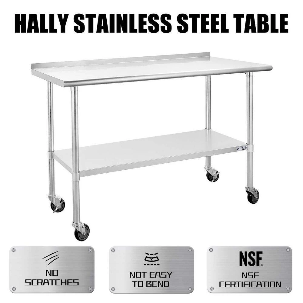 60 in. Stainless Steel Heavy Duty Garage Workstation Kitchen Utility Table with Wheels, Adjustable Shelf and Backsplash by Kahomvis 3 60 in. Stainless Steel Heavy Duty Garage Workstation Kitchen Utility Table with Wheels, Adjustable Shelf and Backsplash by Kahomvis - Image 3
