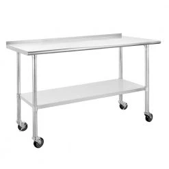 60 in. Stainless Steel Heavy Duty Garage Workstation Kitchen Utility Table with Wheels, Adjustable Shelf and Backsplash by Kahomvis