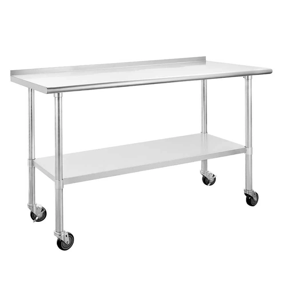 60 in. Stainless Steel Heavy Duty Garage Workstation Kitchen Utility Table with Wheels, Adjustable Shelf and Backsplash by Kahomvis 1 60 in. Stainless Steel Heavy Duty Garage Workstation Kitchen Utility Table with Wheels, Adjustable Shelf and Backsplash by Kahomvis