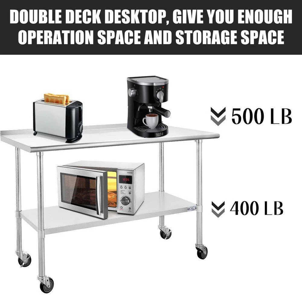 60 in. Stainless Steel Heavy Duty Garage Workstation Kitchen Utility Table with Wheels, Adjustable Shelf and Backsplash by Kahomvis 6 60 in. Stainless Steel Heavy Duty Garage Workstation Kitchen Utility Table with Wheels, Adjustable Shelf and Backsplash by Kahomvis - Image 6