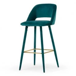 Set of 2 Anita Teal Velvet 29.5 in. Bar Stool with Upholstered Legs and Golden Footrest by Glamour Home -Kahomvis Sales Store teal blue gold glamour home bar stools ghstl 1360 1f 1000
