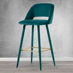 Set of 2 Anita Teal Velvet 29.5 in. Bar Stool with Upholstered Legs and Golden Footrest by Glamour Home -Kahomvis Sales Store teal blue gold glamour home bar stools ghstl 1360 31 1000