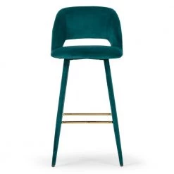Set of 2 Anita Teal Velvet 29.5 in. Bar Stool with Upholstered Legs and Golden Footrest by Glamour Home -Kahomvis Sales Store teal blue gold glamour home bar stools ghstl 1360 4f 1000