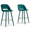 Set of 2 Anita Teal Velvet 29.5 in. Bar Stool with Upholstered Legs and Golden Footrest by Glamour Home