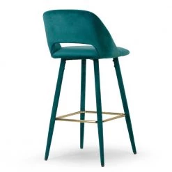 Set of 2 Anita Teal Velvet 29.5 in. Bar Stool with Upholstered Legs and Golden Footrest by Glamour Home -Kahomvis Sales Store teal blue gold glamour home bar stools ghstl 1360 fa 1000