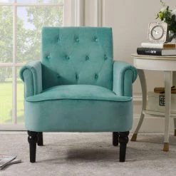 Teal Elegant Velvet Button Tufted Arm Chair(Set of 1) by Kahomvis -Kahomvis Sales Store teal kahomvis accent chairs bb lkpp 9aat 1f 1000
