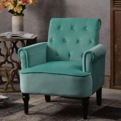 Teal Elegant Velvet Button Tufted Arm Chair(Set of 1) by Kahomvis -Kahomvis Sales Store teal kahomvis accent chairs bb lkpp 9aat 31 1000