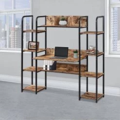 59.8 in. Rectangular Tiger Wood Computer Desk for Home Office with Bookshelf and Storage Space by Kahomvis -Kahomvis Sales Store tiger kahomvis computer desks sl lkwf 0aat 31 1000