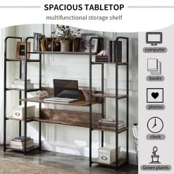 59.8 in. Rectangular Tiger Wood Computer Desk for Home Office with Bookshelf and Storage Space by Kahomvis -Kahomvis Sales Store tiger kahomvis computer desks sl lkwf 0aat 44 1000