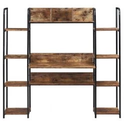 59.8 in. Rectangular Tiger Wood Computer Desk for Home Office with Bookshelf and Storage Space by Kahomvis -Kahomvis Sales Store tiger kahomvis computer desks sl lkwf 0aat 4f 1000