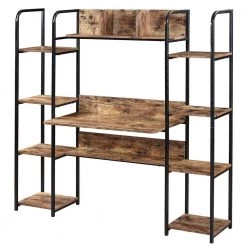 59.8 in. Rectangular Tiger Wood Computer Desk for Home Office with Bookshelf and Storage Space by Kahomvis