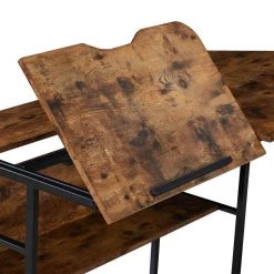 67 in. L-Shaped Tiger Wood Computer Desk with Adjustable Tilting Panel and Bottom Bookshelves by Kahomvis -Kahomvis Sales Store tiger kahomvis computer desks sl lkwf 15aat 44 1000