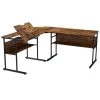 67 in. L-Shaped Tiger Wood Computer Desk with Adjustable Tilting Panel and Bottom Bookshelves by Kahomvis