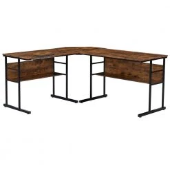 67 in. L-Shaped Tiger Wood Computer Desk with Adjustable Tilting Panel and Bottom Bookshelves by Kahomvis -Kahomvis Sales Store tiger kahomvis computer desks sl lkwf 15aat 76 1000