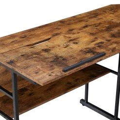 67 in. L-Shaped Tiger Wood Computer Desk with Adjustable Tilting Panel and Bottom Bookshelves by Kahomvis -Kahomvis Sales Store tiger kahomvis computer desks sl lkwf 15aat 77 1000